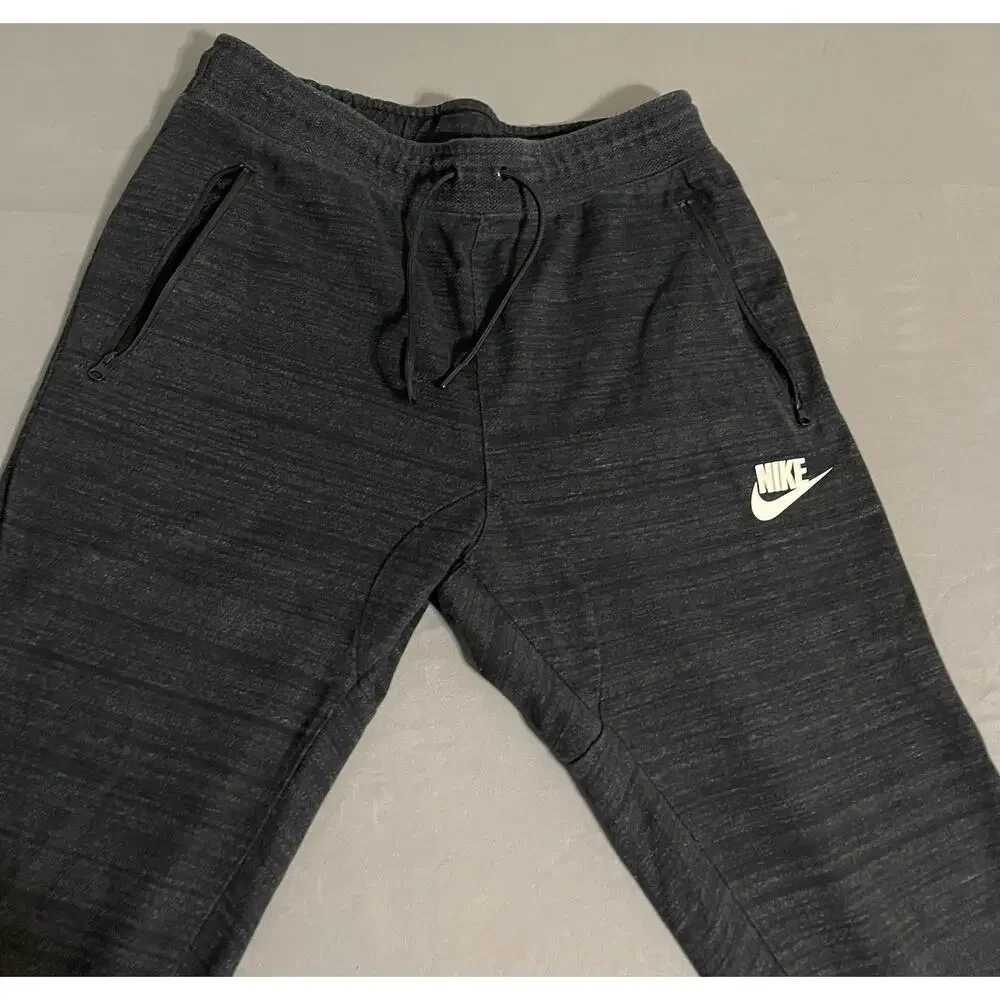 Nike Black Heather Fleece Joggers Sweatpants Large Zip Pockets Logo Excellent